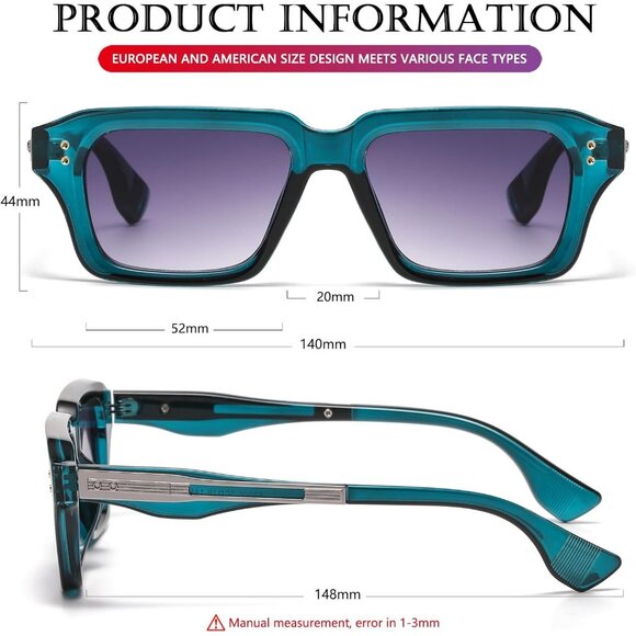 Retro Rectangle Grey Gradient Sunglasses Men Women Fashion Square Frame Shades - Picture 5 of 6